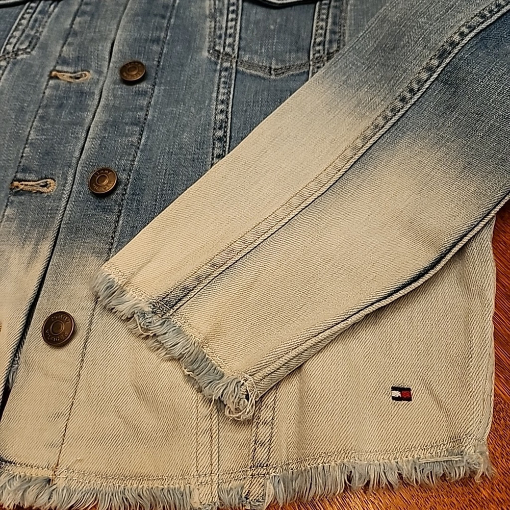 Tommy Hilfiger Women's Bleached Denim Jacket Y2K Size Small A1 - Picture 3 of 6